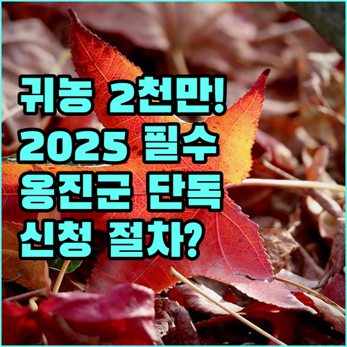 2025 귀농인 농업 기반 사업비 2000만원 옹진군 지원 내용 및 절차